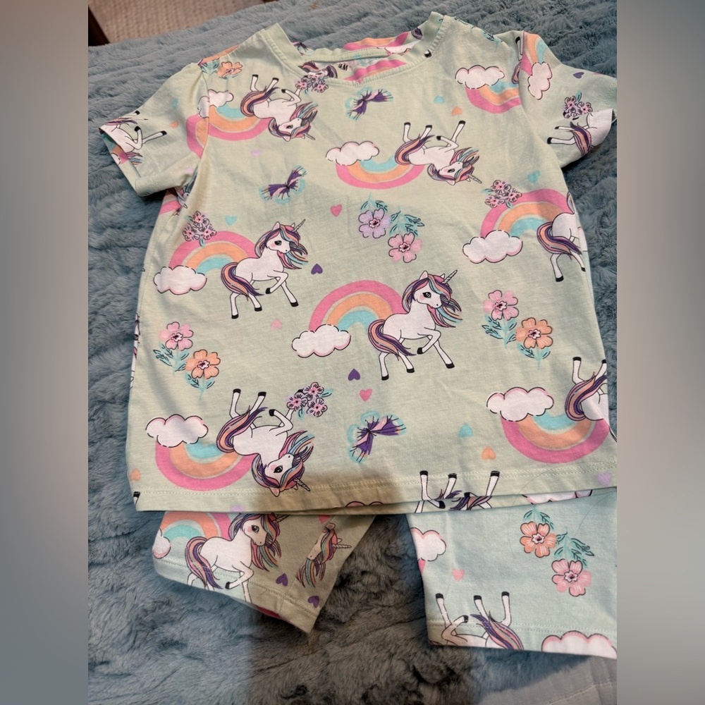 H&M Green and Pink Cotton Set with Unicorn Print Size 6